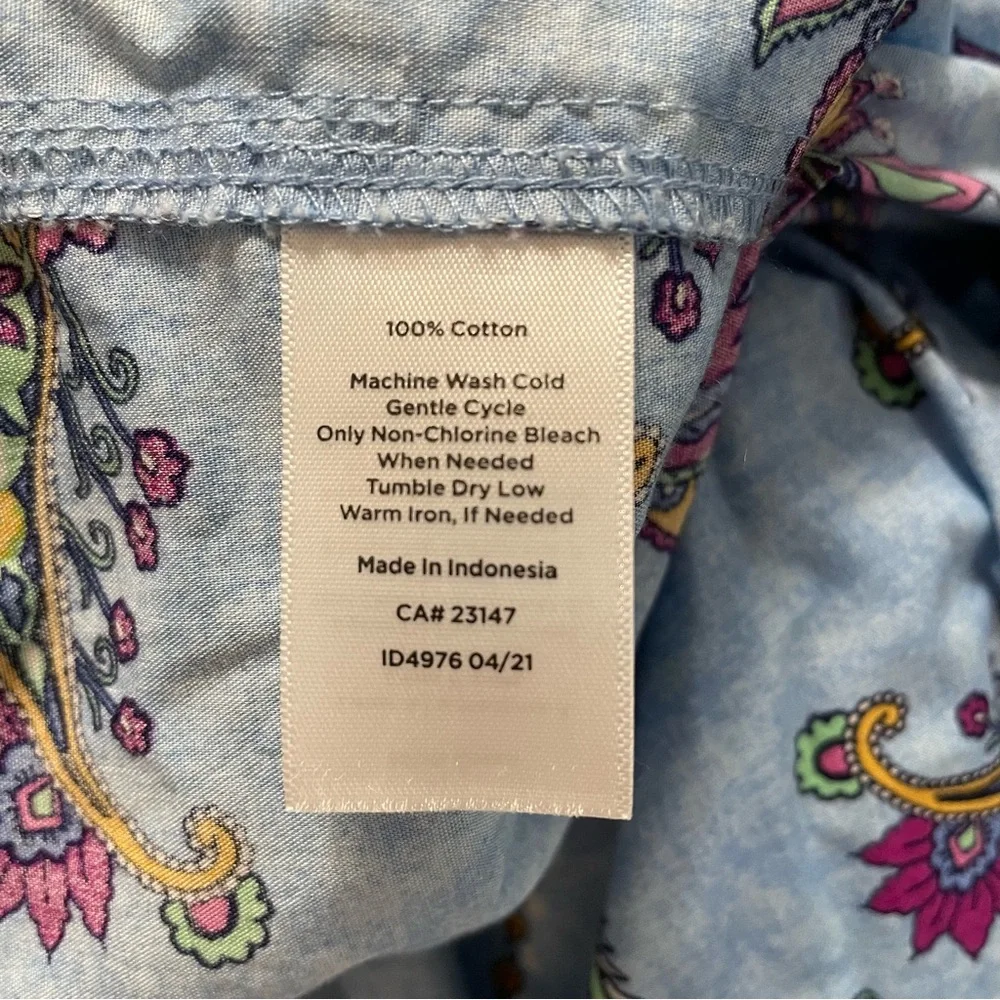 Talbots Cotton Button Front Swirly Paisley Blouse Top Women's Size M